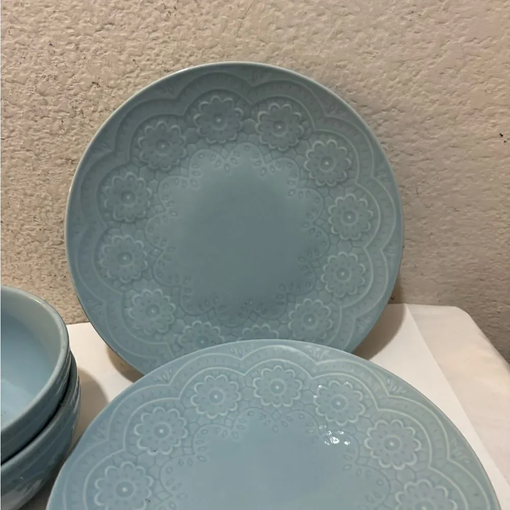 Gibson Elite Alemany 3 Piece Dinner Plate & 2,Salad bowls Dinnerware  Set, Aqua